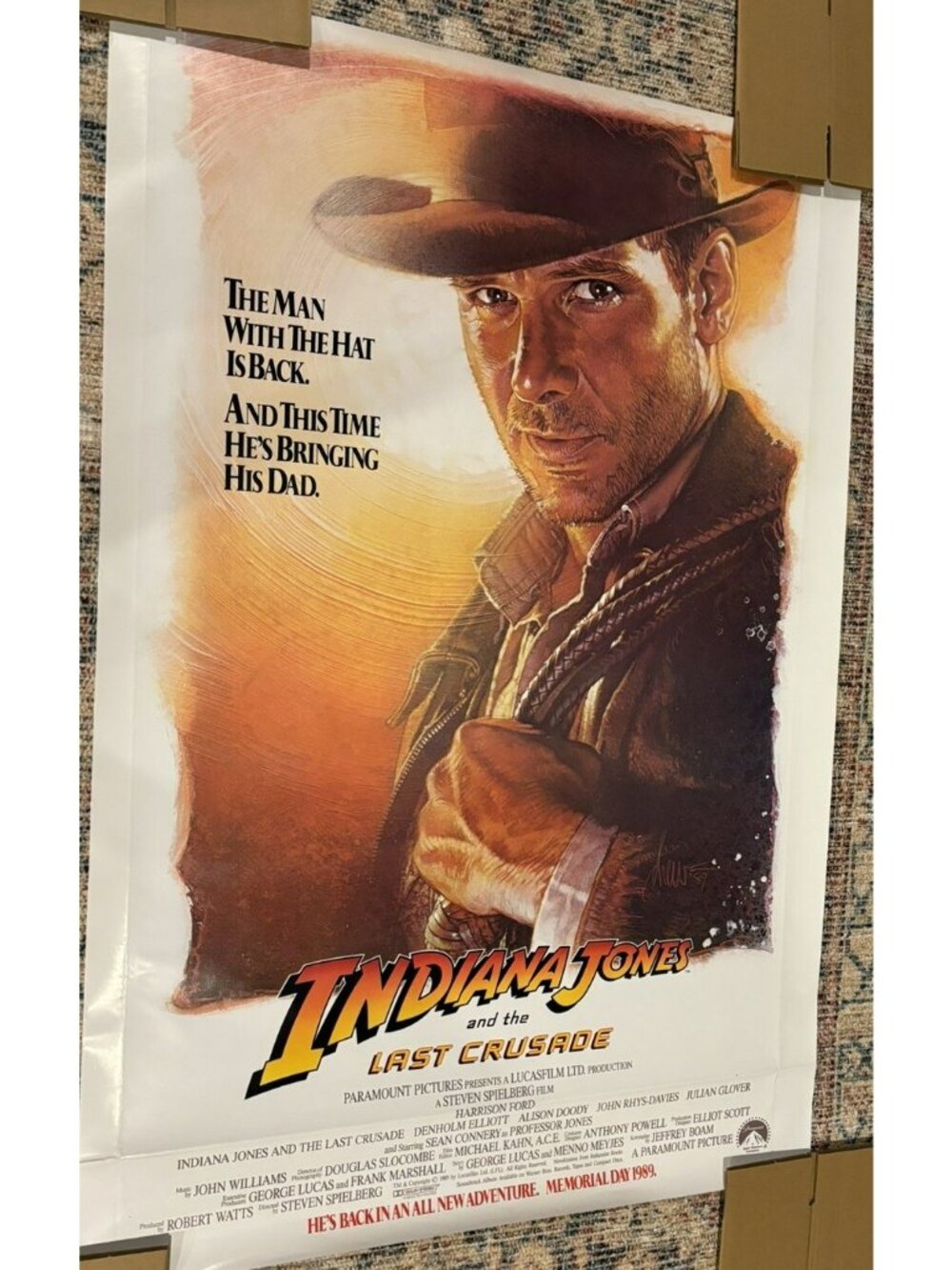 ORIGINAL 1989 ADVANCE THEATRICAL DISPLAY Indiana Jones Last Crusade Movie Poster